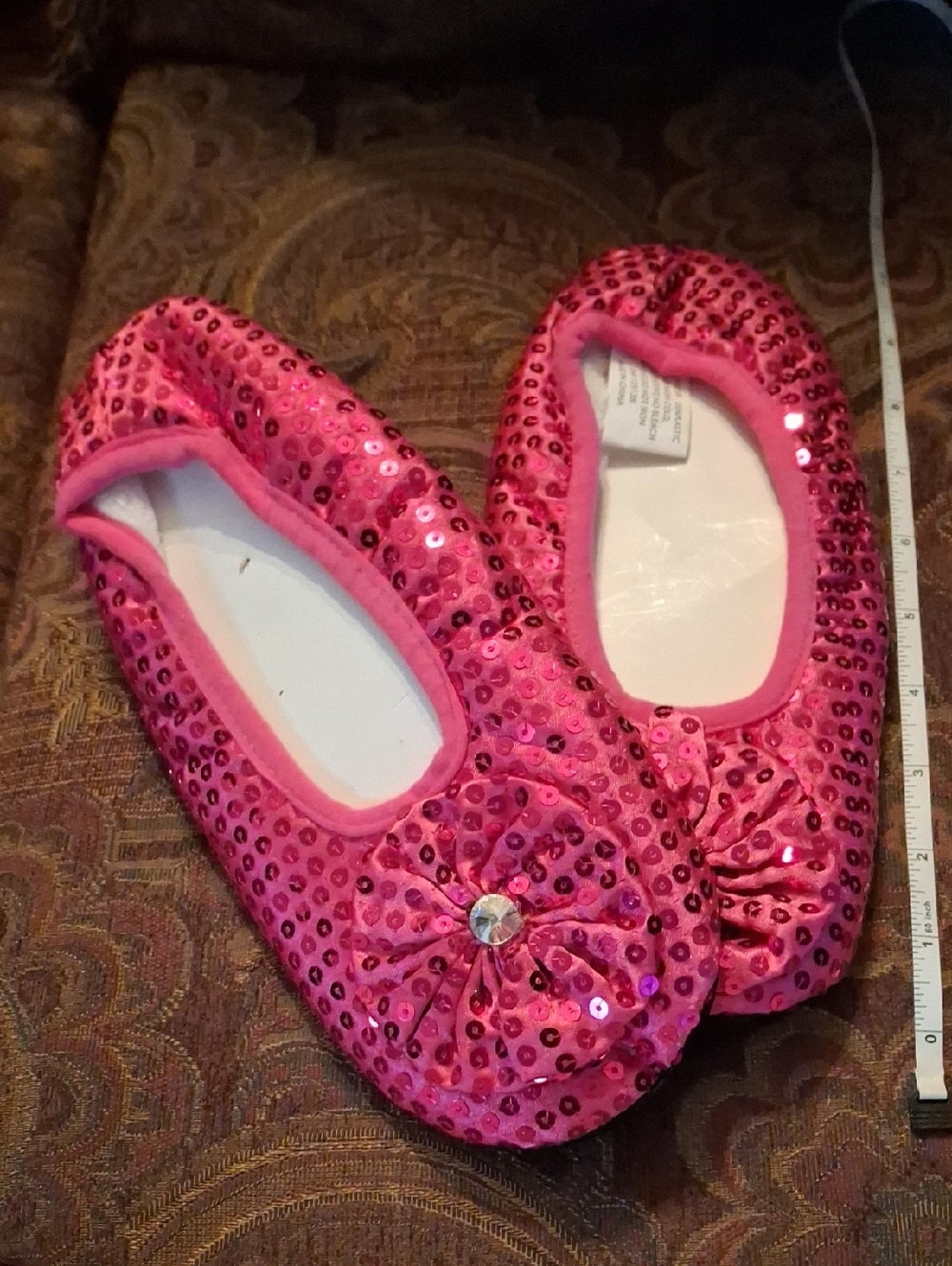 Pink Sequin Ballet Slippers with Bow Accent